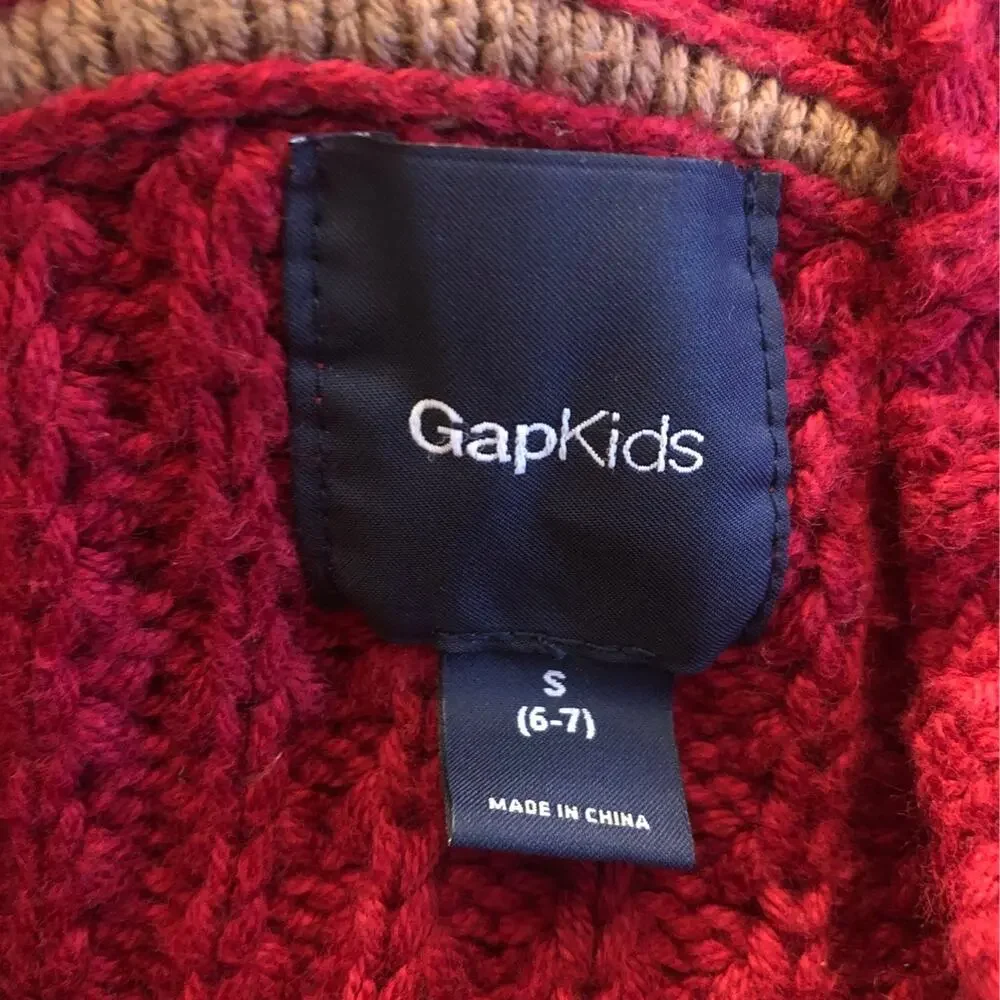 Gap Kids Red Knit Sweater Cardigan Hooded size small 6-7 years